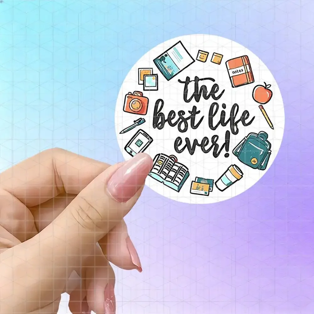 Round Hand-Drawn Healing Short Sentence Vinyl Sticker Matte Decal For Handbook Tablet Luggage Camera Book Backpack Item Quote