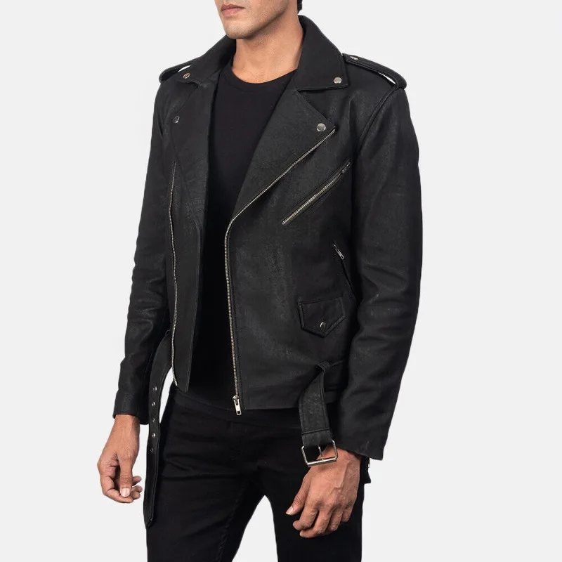 

New Man's Genuine Crackled Leather Jacket for Men's Motorcycle Biker Jacket European and American Fashion Trends