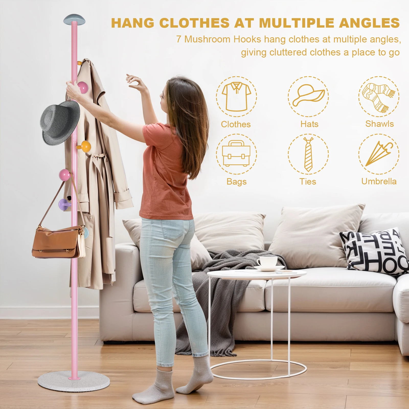 

Mushroom Free Standing Coat Tree Wear Resist Metal Coat Tree Colored Clothes Hanger for Hang Clothes Dry Clothes Store Things