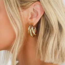 Korean Gold Color Hoop Earring for Woman Metal Elegant Vintage Geometric Statement Luxury Earrings Party 2023 New Jewelry Gift
