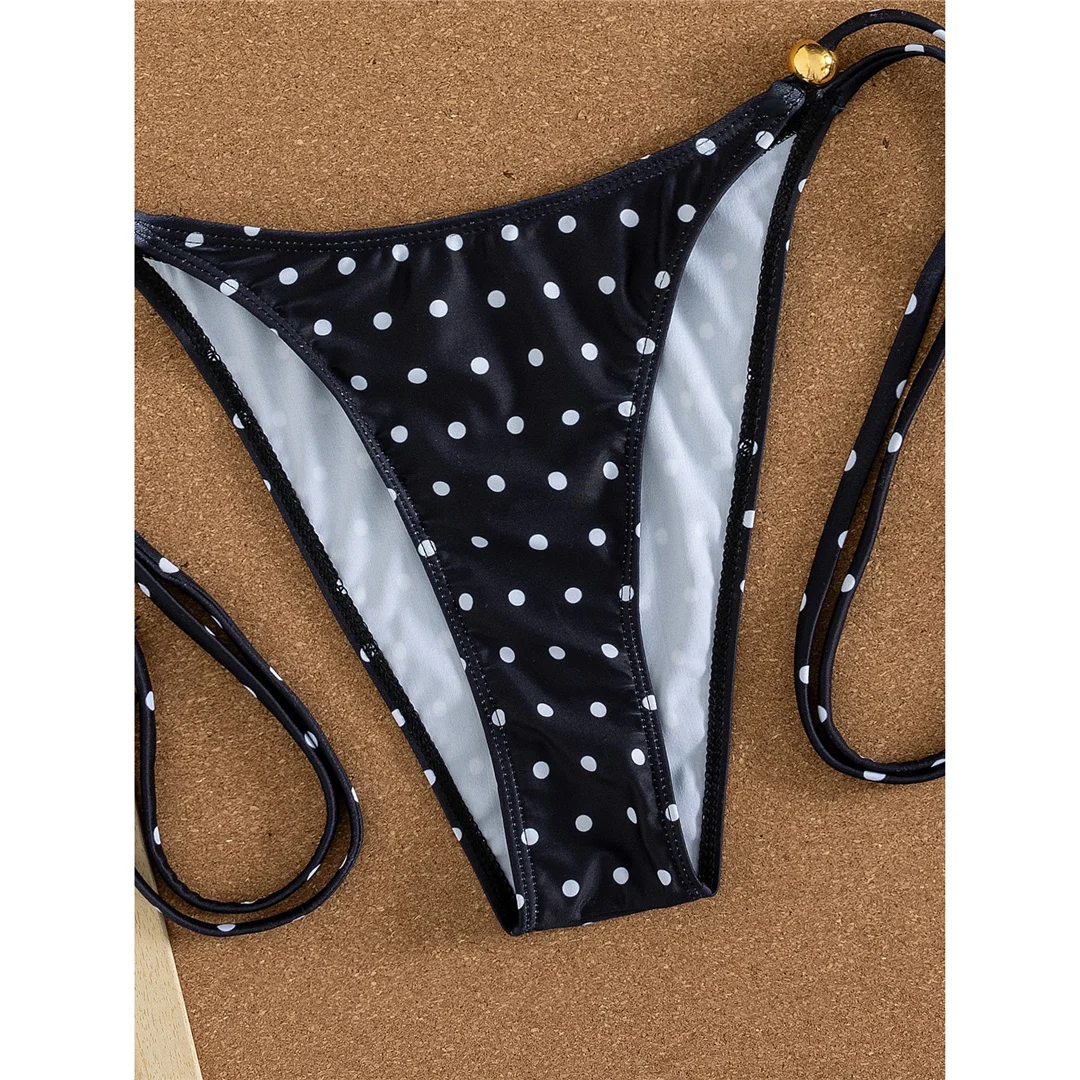 Polka Dot Neckholder-Bikini mit Metallperlen, Damen-Badeanzug, zweiteiliges Bikini-Set, gepolsterter Badeanzug, Badebekleidung, Schwimmbekleidung V8541 – Detail 9