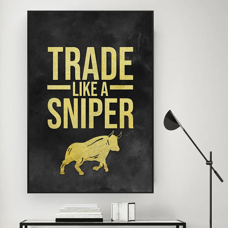 Black And Gold Stock Market Golden Trading Poster Canvas Painting Money Motivational Quote Wall Art For Office Room Home Decor