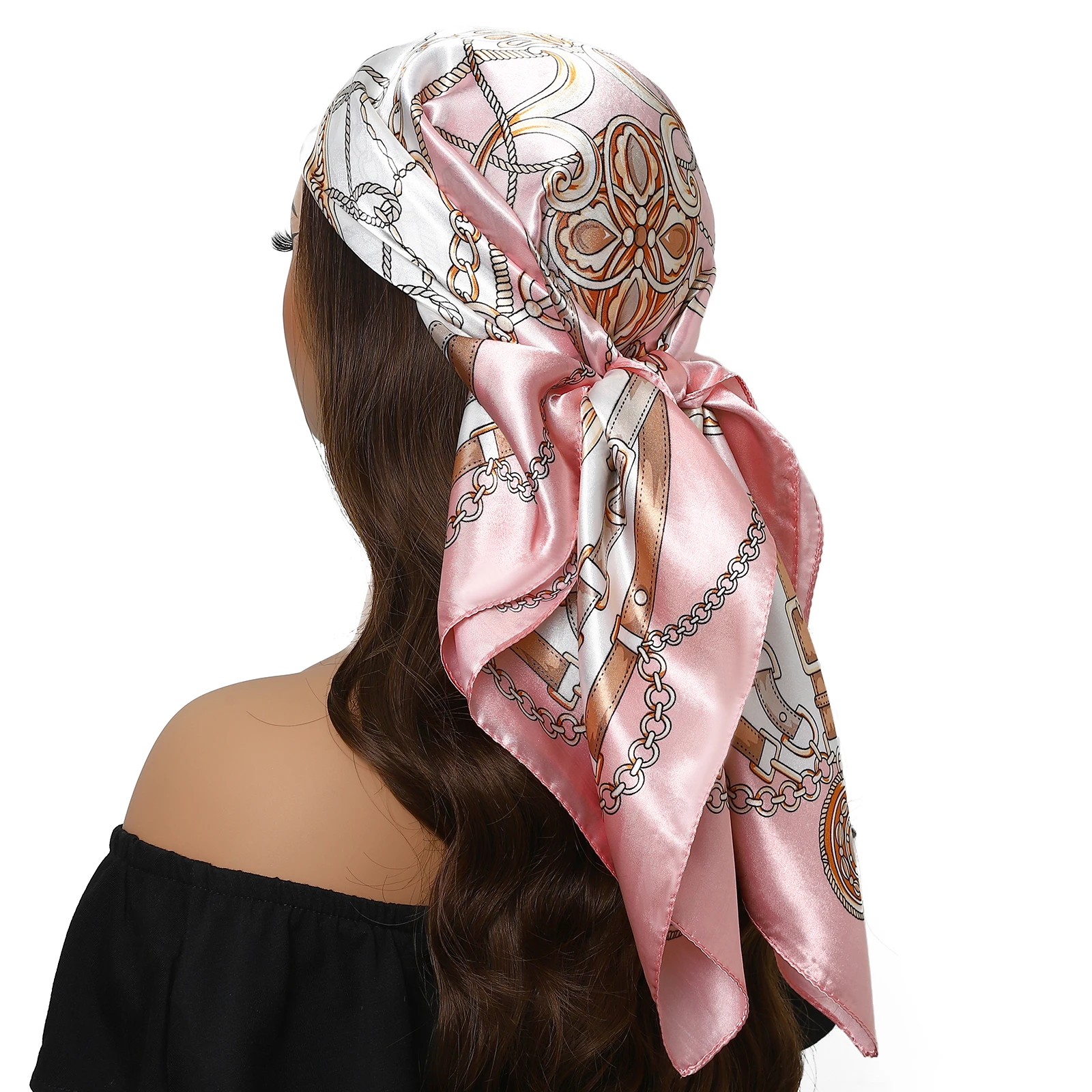 Bufanda de seda con estampado para mujer, pañuelo de lujo para el cuello, decoración del cabello, diadema pequeña para exteriores, envoltura suave, 90x90cm