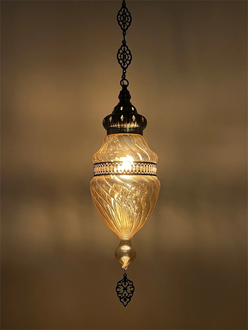 Cognac brown handmade glass pendant lights living room balcony lights Moroccan restaurant coffee shop hotel bedroom pendant lamp