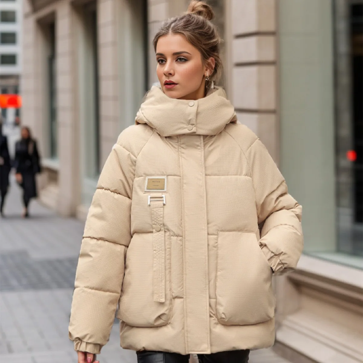 Design Sense Winter Women Short Cotton Jacket Female New Hooded Thicken Warm Parkas Coats Women 2 Lager Pocket Jacket Coats