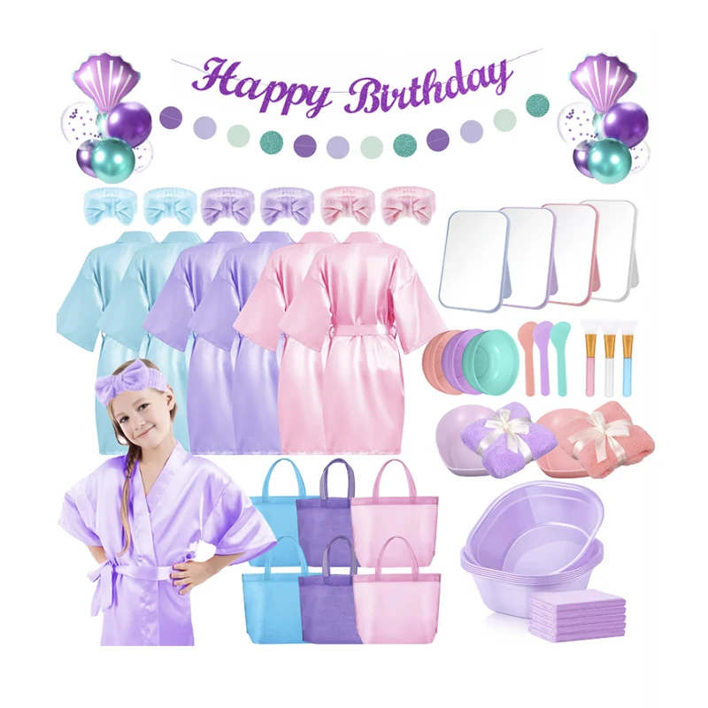 6-15Pcs Spa Party Robes for Girls Kimono Bathrobe Kids Satin Bathrobe Princess Kimono Supplies Favors Sleepover Birthday Party