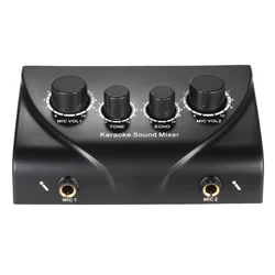 Portable Karaoke Sound Audio Stereo Echo Mixer Dual Microphone Inputs RCA Cable Power Adapter for TV PC