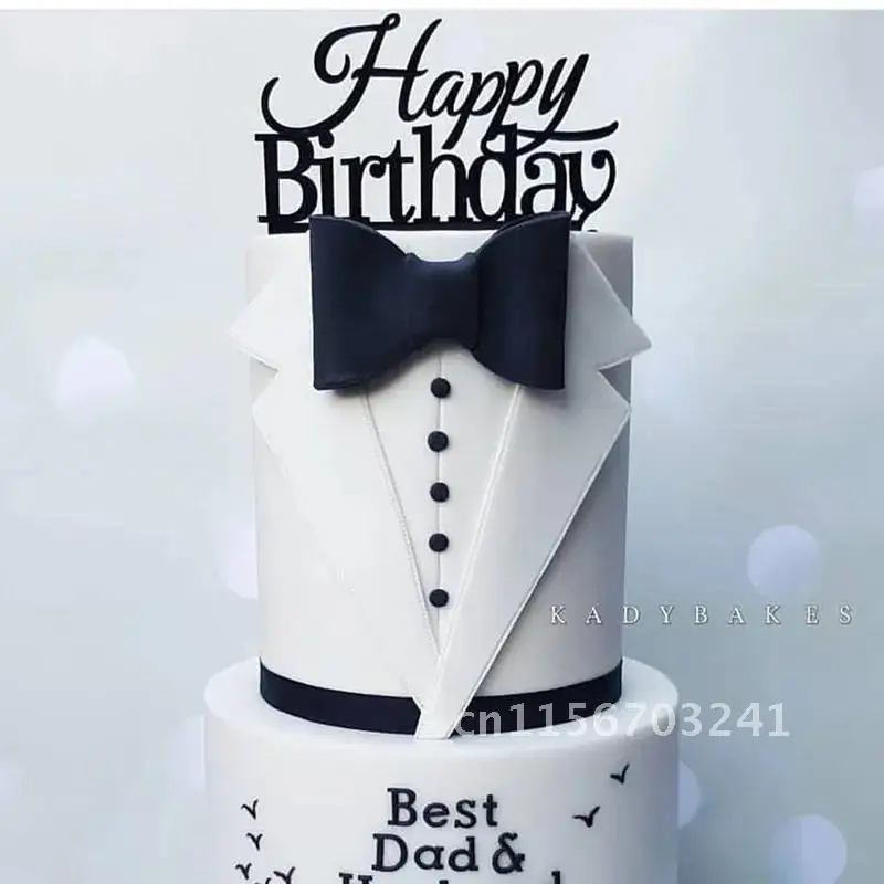 Acrylic Suit Tie Happy Birthday Cake Topper Kids Boy Birthday Party Concise Atmosphere Decorating Decoration