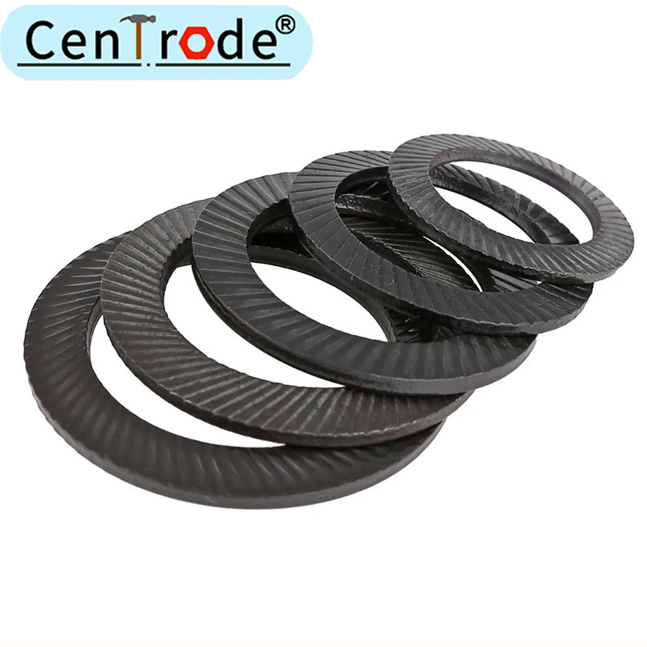 Cono preto de aço carbono dupla face anti solto travamento antiderrapante junta de arruela de dentes m4-m30