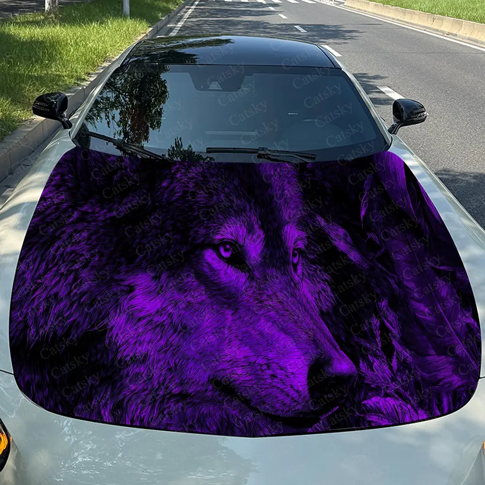 Car Decal Deep-Purple Wolf with Artistic Textural Fusion Design Car Hood Sticker, Waterproof Self - Adhesive PVC Graphics Decals