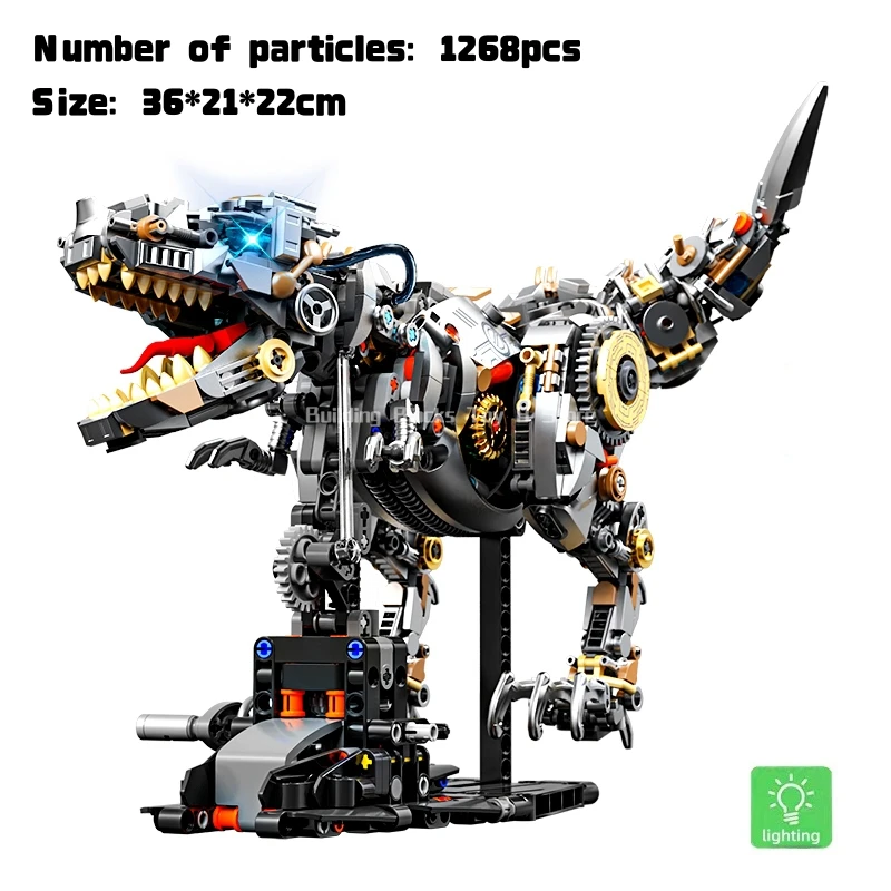 

1268PCS Mechanical Dinosaur Building Blocks Tyrannosaurus Rex Model Brick Creative Animal With Light MOC Assembly Toy Kid Gifts