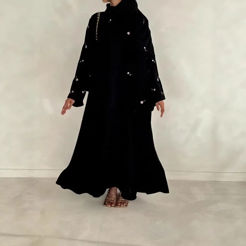 

Оптовая продажа: Новое поступление! Роскошное мусульманское платье-абайя из органзы в стиле Дубай для женщин, с вышивкой цветами, черное, с кардиганом и шарфом, для праздника Ид.