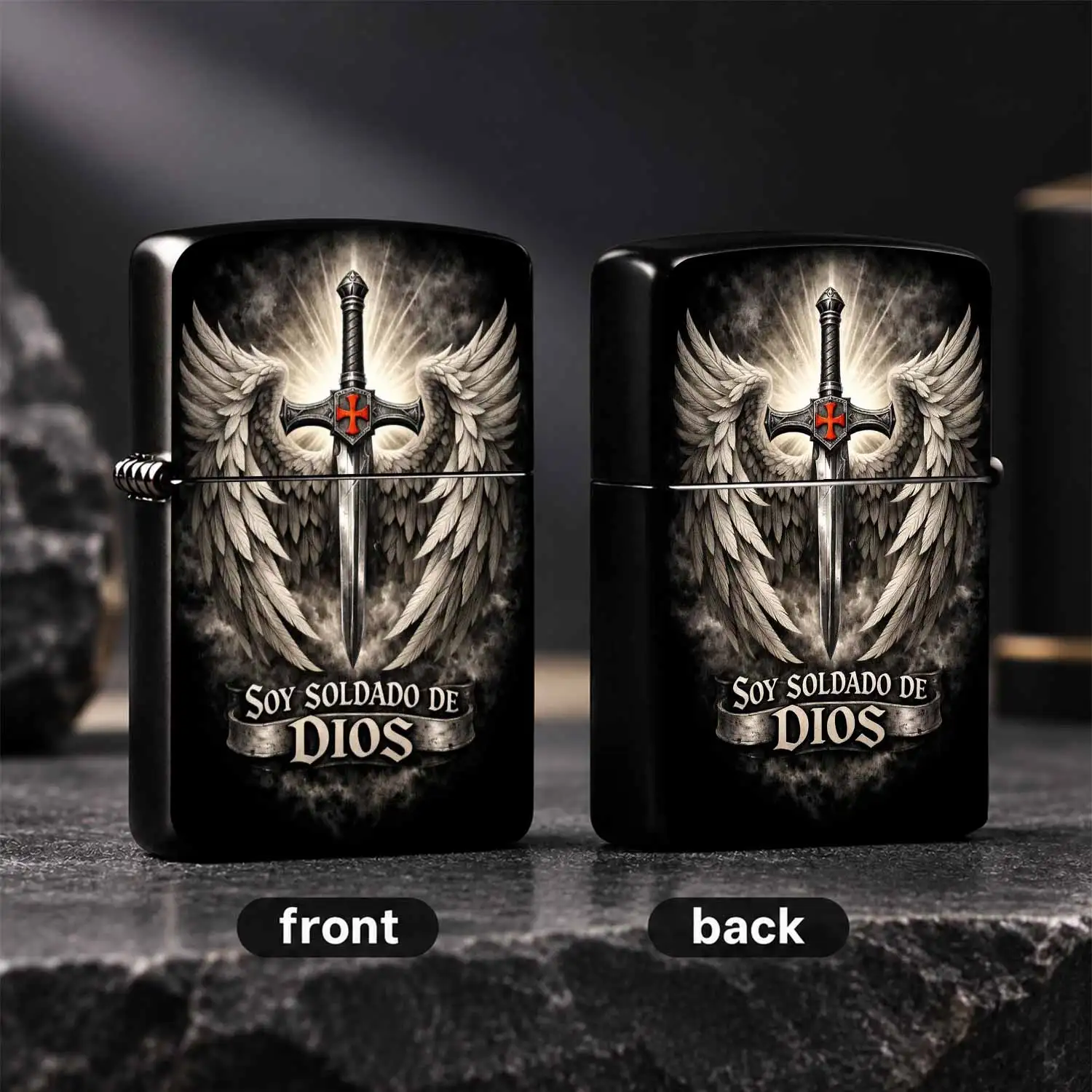 Vintage Angel Wing Holy Sword Themed Portable Lighter, Faith Inspired Soy Soldado De Dios Decor Accessory, Practical Daily Carry Item For All Scenarios, Ideal Unique Creative Gift For Family Friends And Faith Enthusiasts A Humorous And Inte