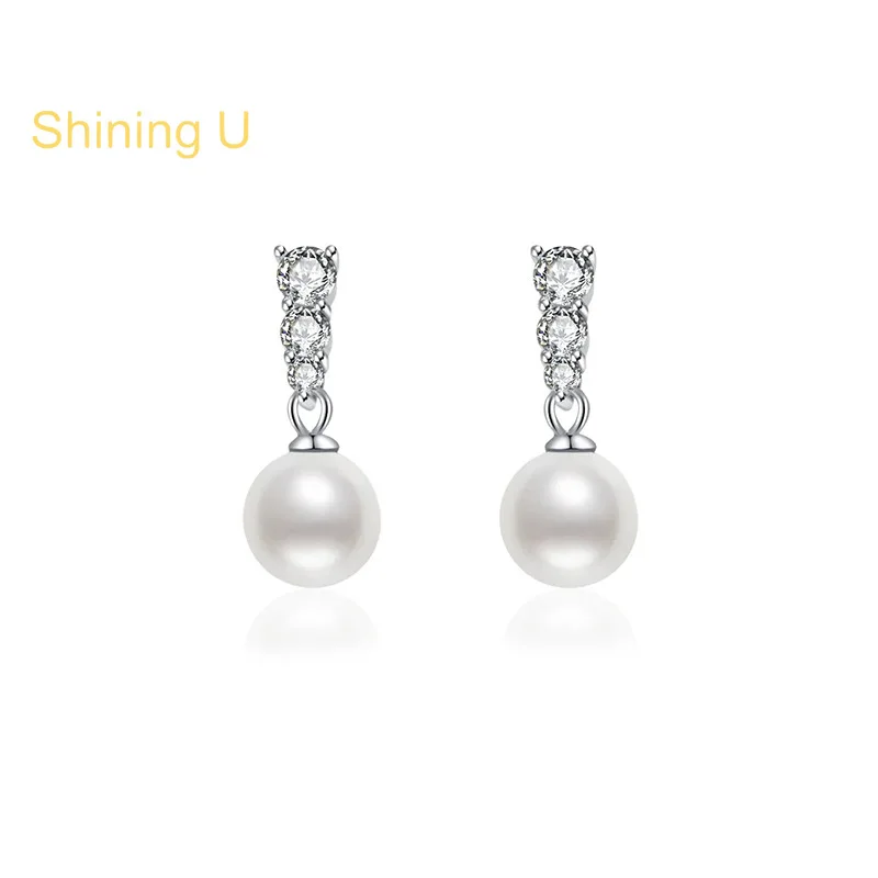 Shining U 925 Sterling Silver Pearl Drop Earrings for Women Fine Jewelry Anniversary