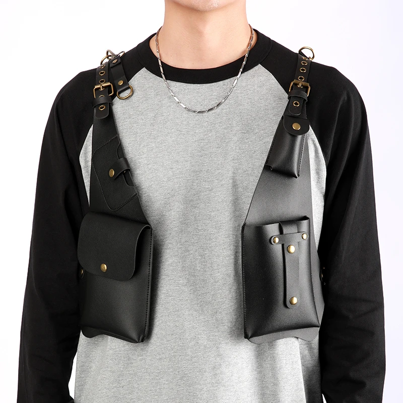 تصميم فاخر للرجال التكتيكية سترة حقيبة عالية الجودة بولي Leather جلد رجل حقيبة صدر للرجال الهاتف الحقيبة خمر تصميم تحت الإبط حقائب الظهر