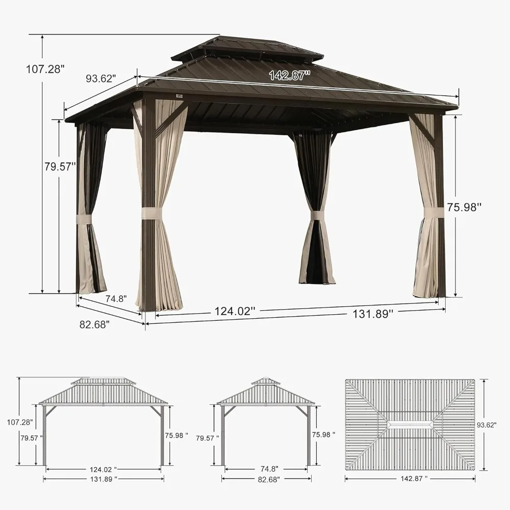 Outdoor Hardtop Gazebo Galvanized Steel Aluminum Frame