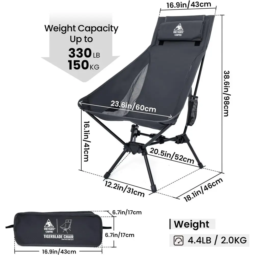 Tigerblade High Back Camping Chair with Pillow Design, Comfortable Widened Seat Folding Chair