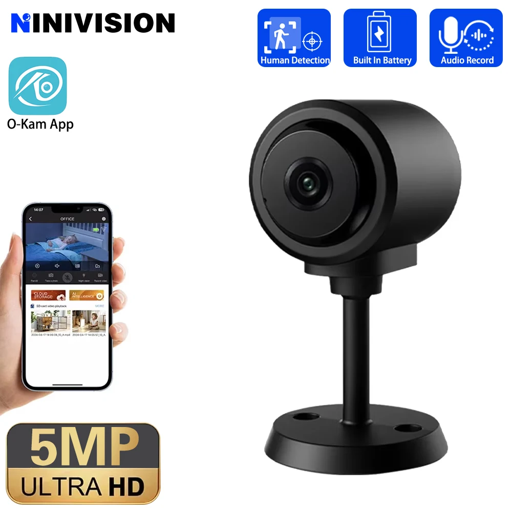 

5MP Baby Monitor Battery Wireless IP Camera Small Recorder Micro Smart Indoor Home Human Detection NightVision Camera O-Kam
