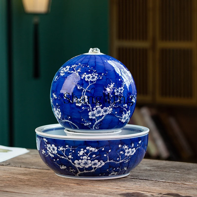 

LXY creative Chinese ceramic water fountain humidification ornament living room desktop home decoration