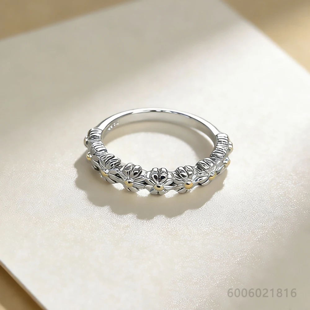 925 Sterling Silver 7-10 Size Charms Little Daisy Ring For Women Wedding Engagement Gift Fashion Party Popular Jewelry