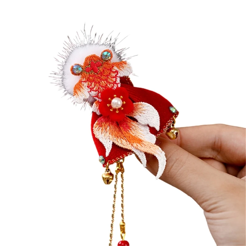 Festive Embroidered Hair Clip Lovely Pompoms Tassels for Kids Hairpin Sweet Girls Flower Hairpin Accessories for Women