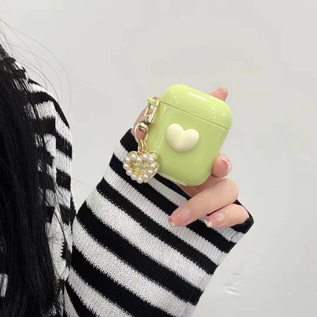 حافظة شاي ماتشا أخضر لاجهزة Airpods Pro 3 حافظة واقية قلادة الحب سماعة رأس بخاصية البلوتوث حافظة ناعمة لاجهزة Airpods 1 2 3