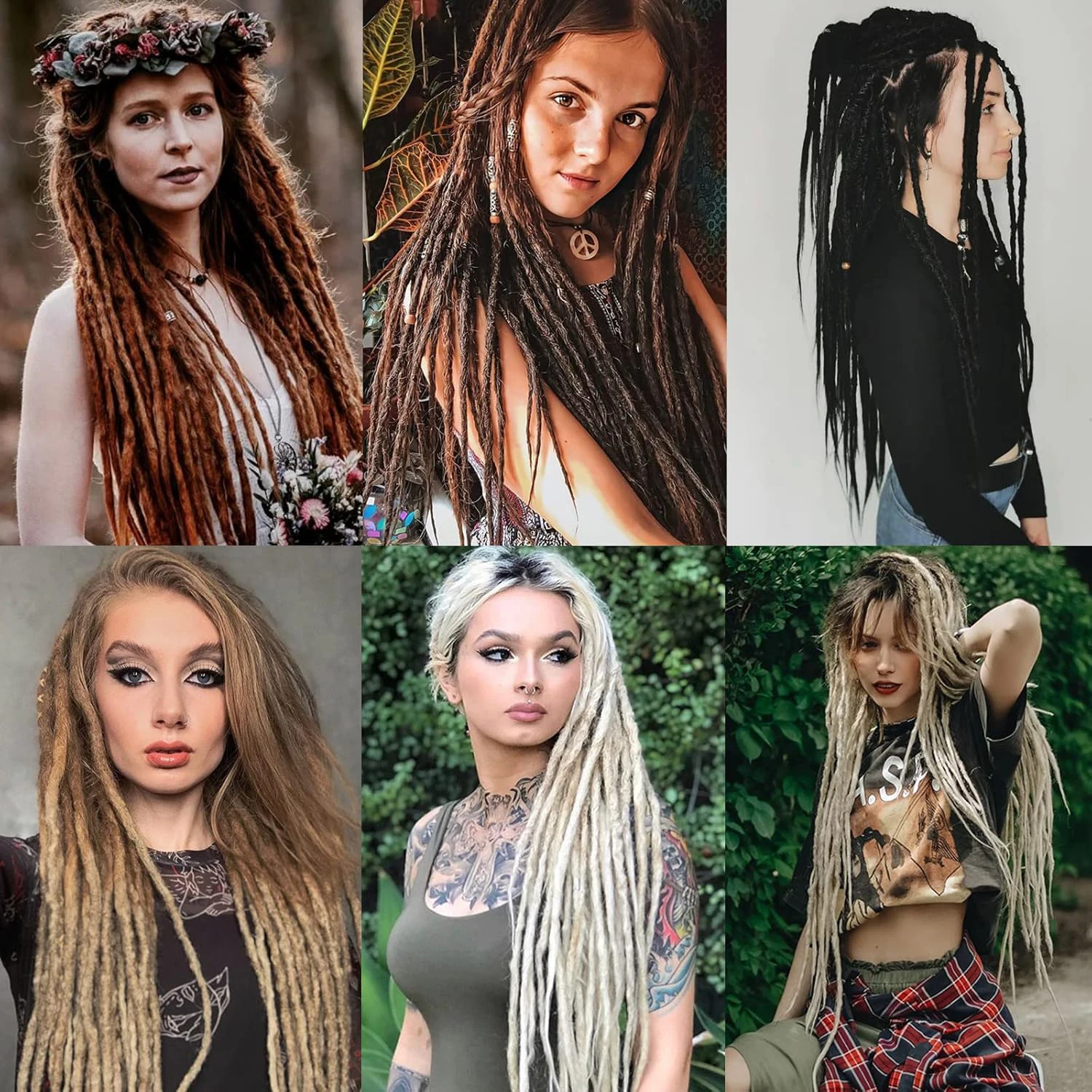 10 Strands 24 นิ้ว Dreadlock Extensions สังเคราะห์ Hippie Single Ended Dreads Ombre สีบลอนด์ 0.6 ซม. ความกว้าง Loc Extensions Reggae