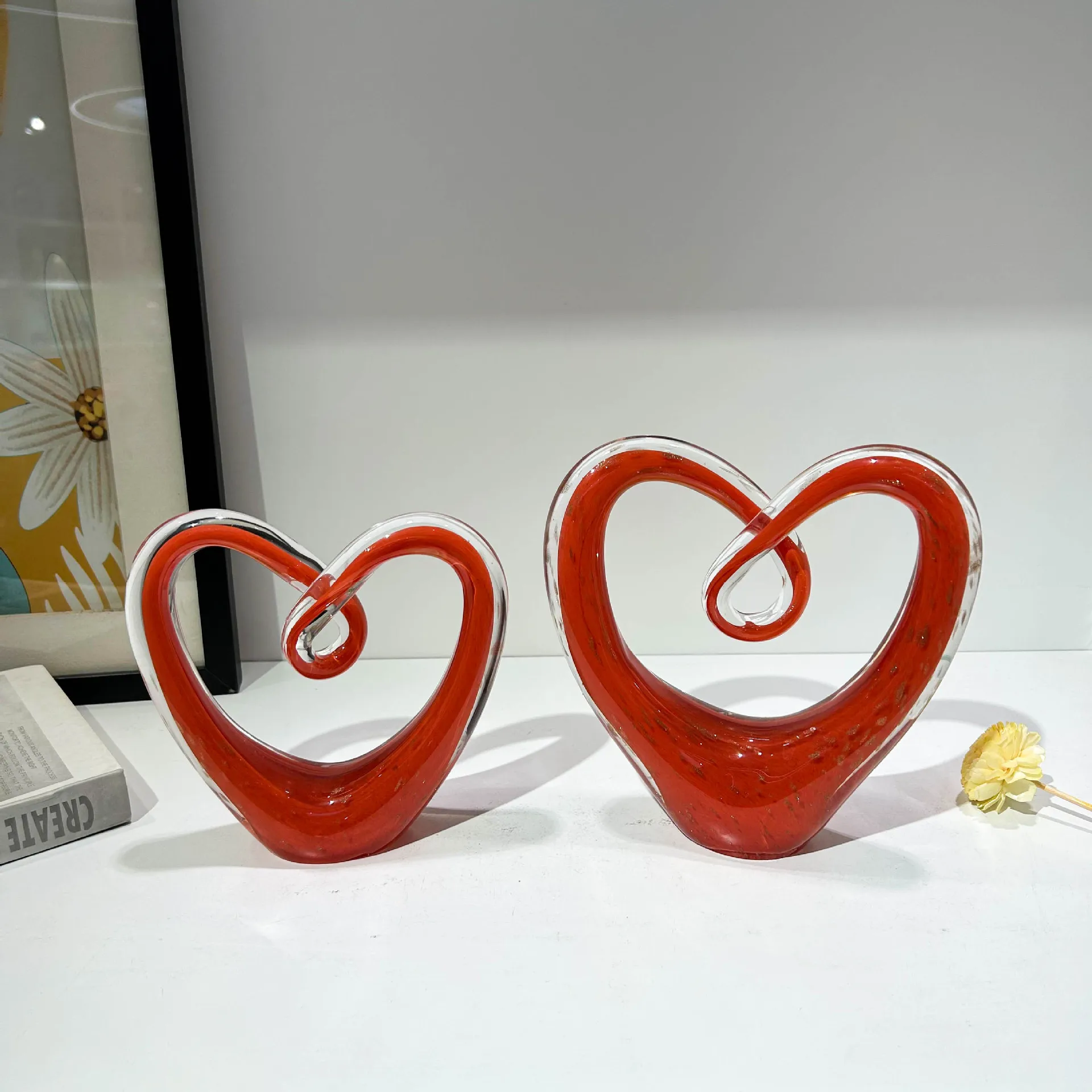 Modern light luxury art handmade love glazed ornament living dining table model room folk custom creative high-end decoration