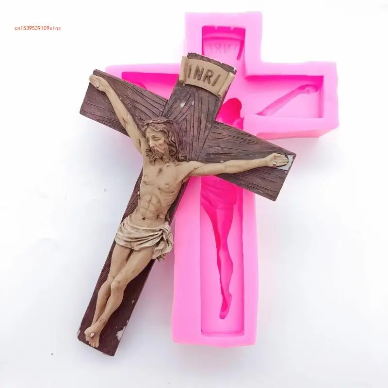 Molde fundição resina epóxi crucifixo Jesus, molde pingente parede cristal para artesanato DIY