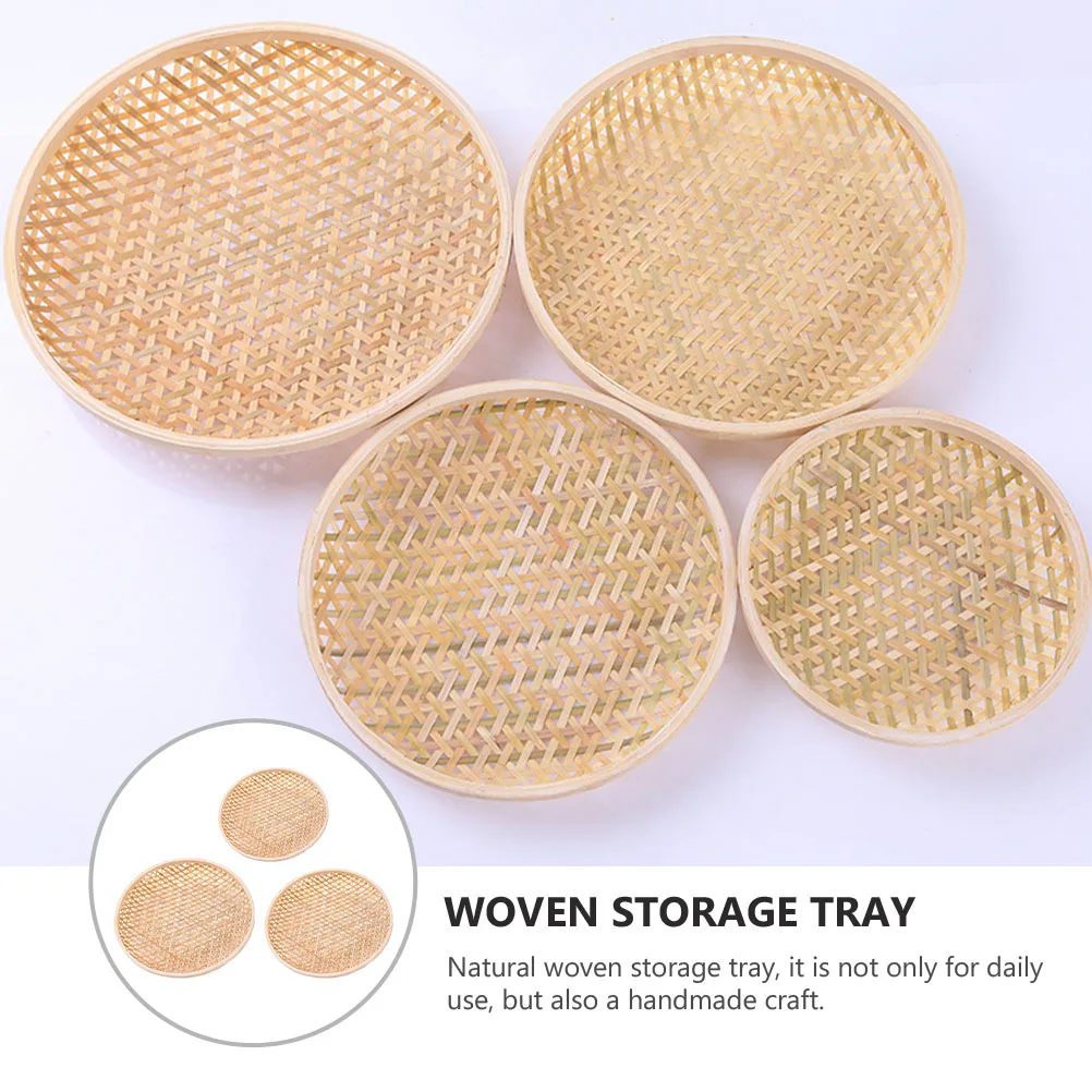 

3Pcs Fruit Tray Bamboo Woven Decorative Storage Tray Portable Household Kitchen Snack Plate Cake Plate Storage Container