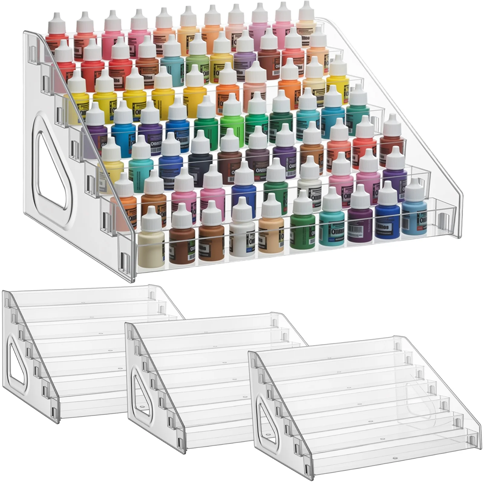 4 Pack 7-Layer Clear Acrylic Paint Organizer Storage Rack, 12.2x11.6x7.3 Inch Craft Miniature Bottle Holder for Paint Bottles