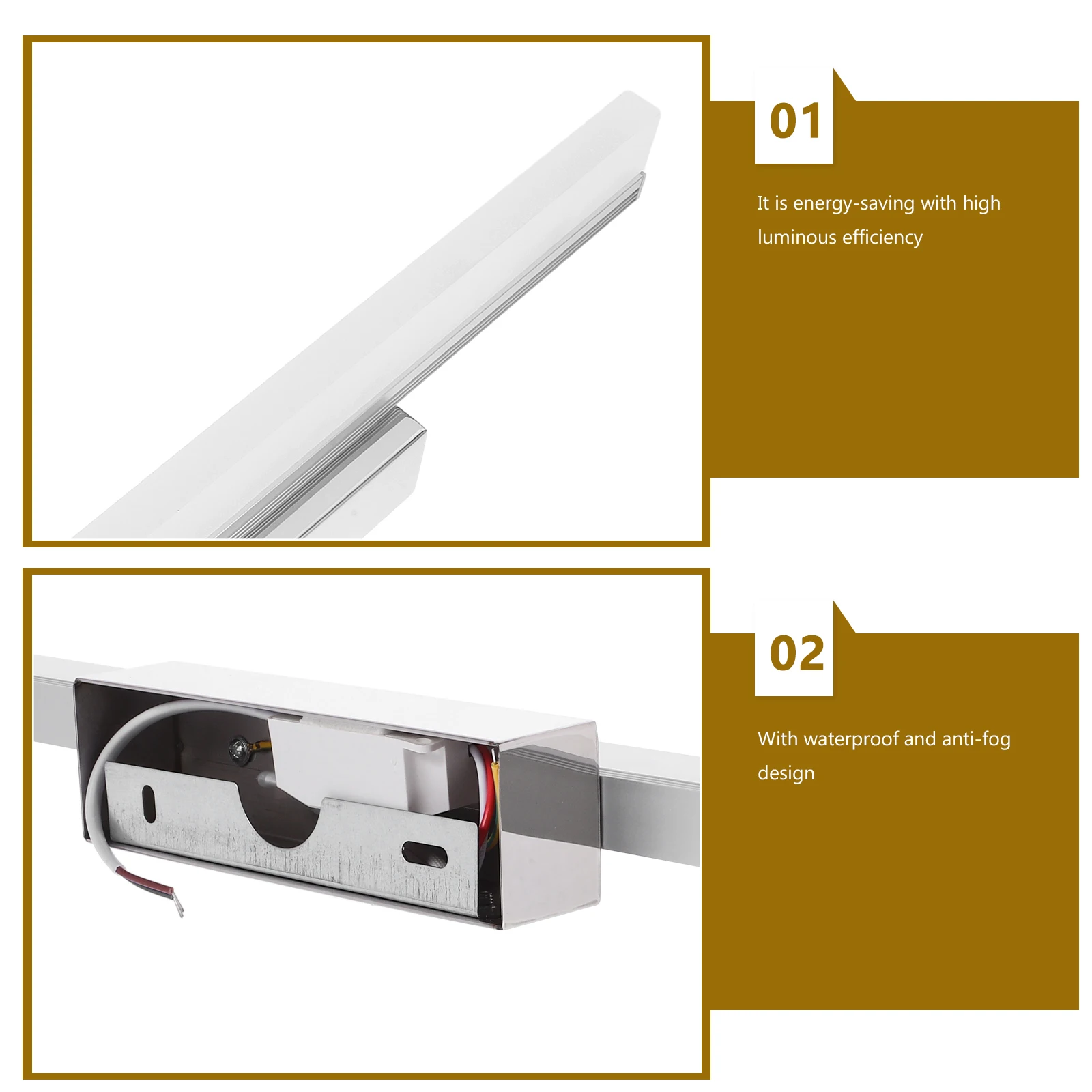 

White LED Mirror Light Bathroom Waterproof Anti-Fog Vanity Lamp Modern Stainless Steel Base LED Mirror Light Vanity Lamp