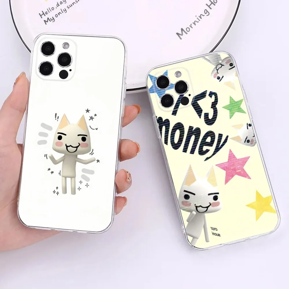 Cute T-Toro Inoue Cat Phone Case For iPhone 15,14,13,12,11 Plus,Pro,Max,XR,XS,X,7,8 Plus,SE,Mini Transparent Silicone Soft