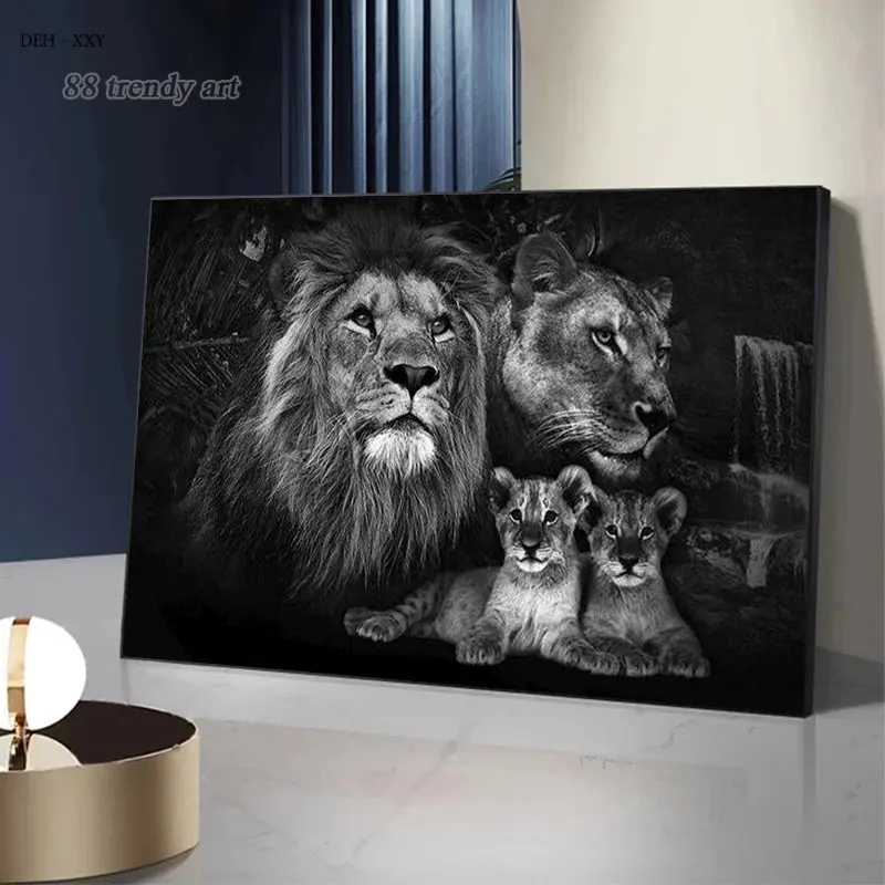 Modern Lion Wall Art Pictures Lion Family Art Canvas Painting Wild Animals Posters and Prints for Living Room Home Decortion