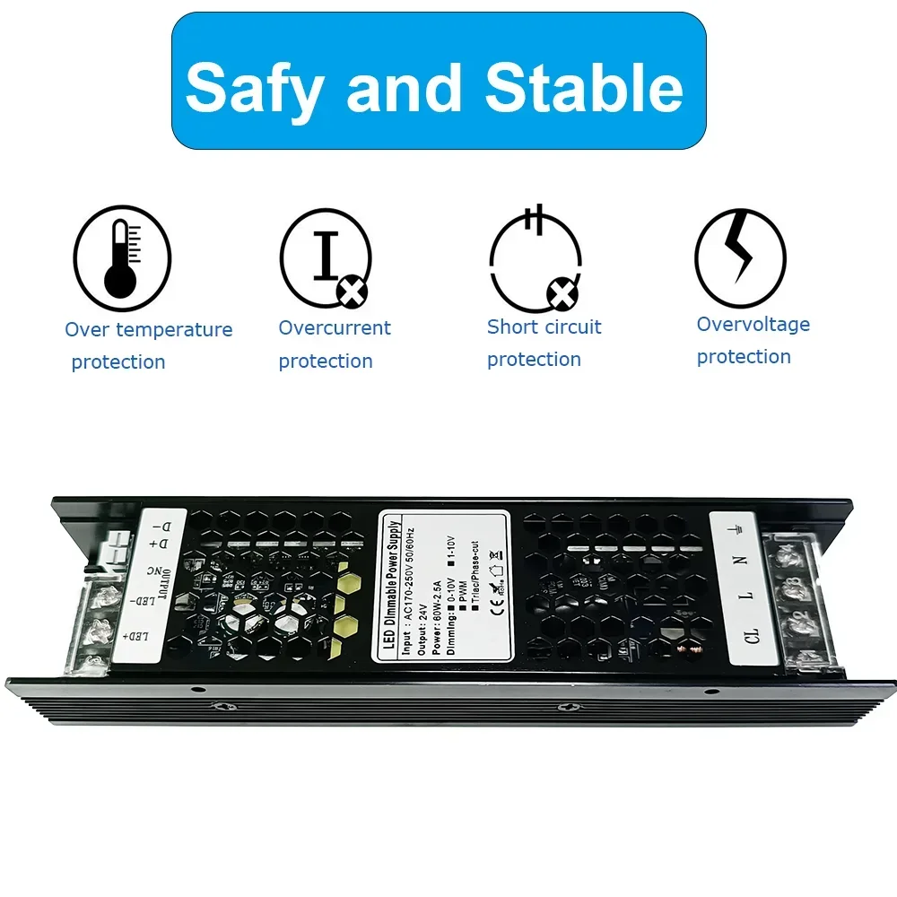 Imagem -02 - Nenhum Ruído Transformador Regulável 220 a 24 60w 100w Triac 010v 1-10v Dimming Fonte de Alimentação 24v para Luzes Led Strip