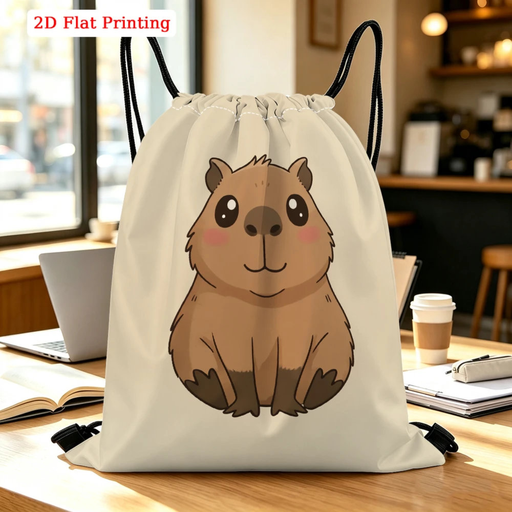 Brown Capybara Cartoon Print Drawstring Bag, Travel Shoe Backpack, Fitness Sports Outdoor Backpack