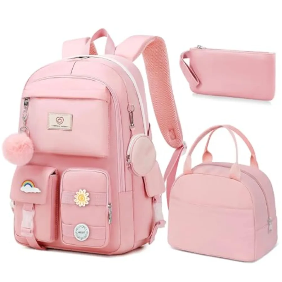

School Backpack For Girls - 6pcs Cute Girls Backpack With Lunch Box Set For Teens Women College Middle High School - 18″ School