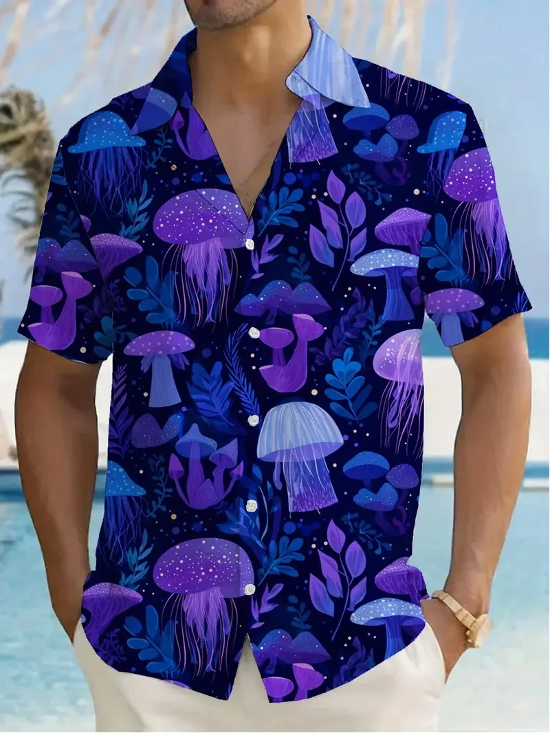 Men's Casual Hawaiian Shirt Vibrant Geometric Jellyfish & Coral Reef Design Button Vacation Surfing Shirts Men's Beach Shirt view 4