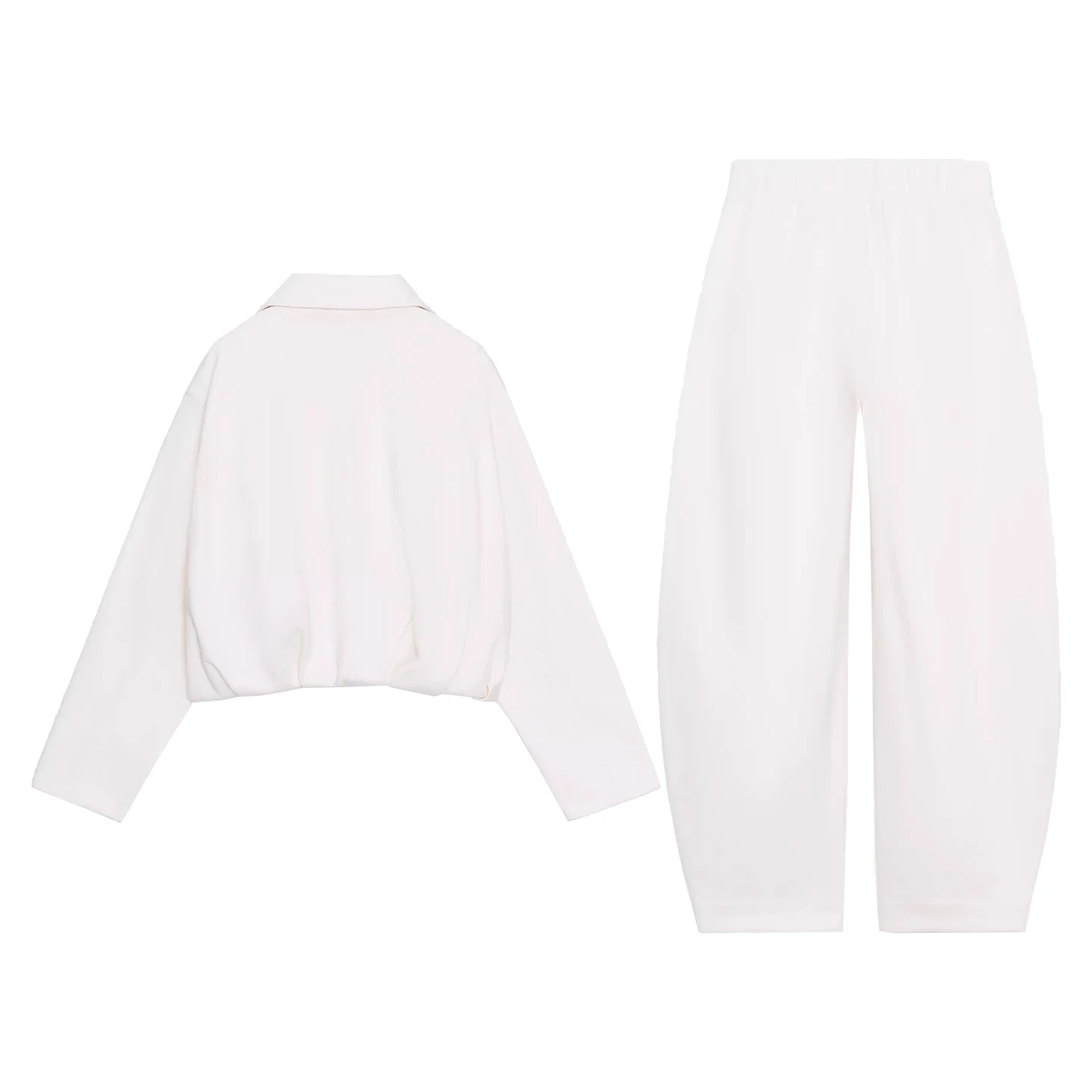 ชุดแฟชั่นฤดูใบไม้ร่วง 2025 เสื้อแจ็คเก็ตนักบินผู้หญิงพร้อมเข็มขัด กางเกงขายาวเอวสูง สีพื้น สไตล์ยุโรป สำหรับผู้ใหญ่