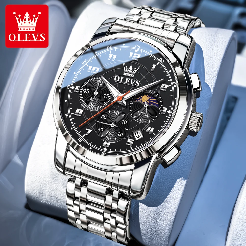 

OLEVS Digital Smart Watch Style Quartz Wristwatches Stainless Steel Moon Phase Chronograph Waterproof Luminous Man Watch 2983