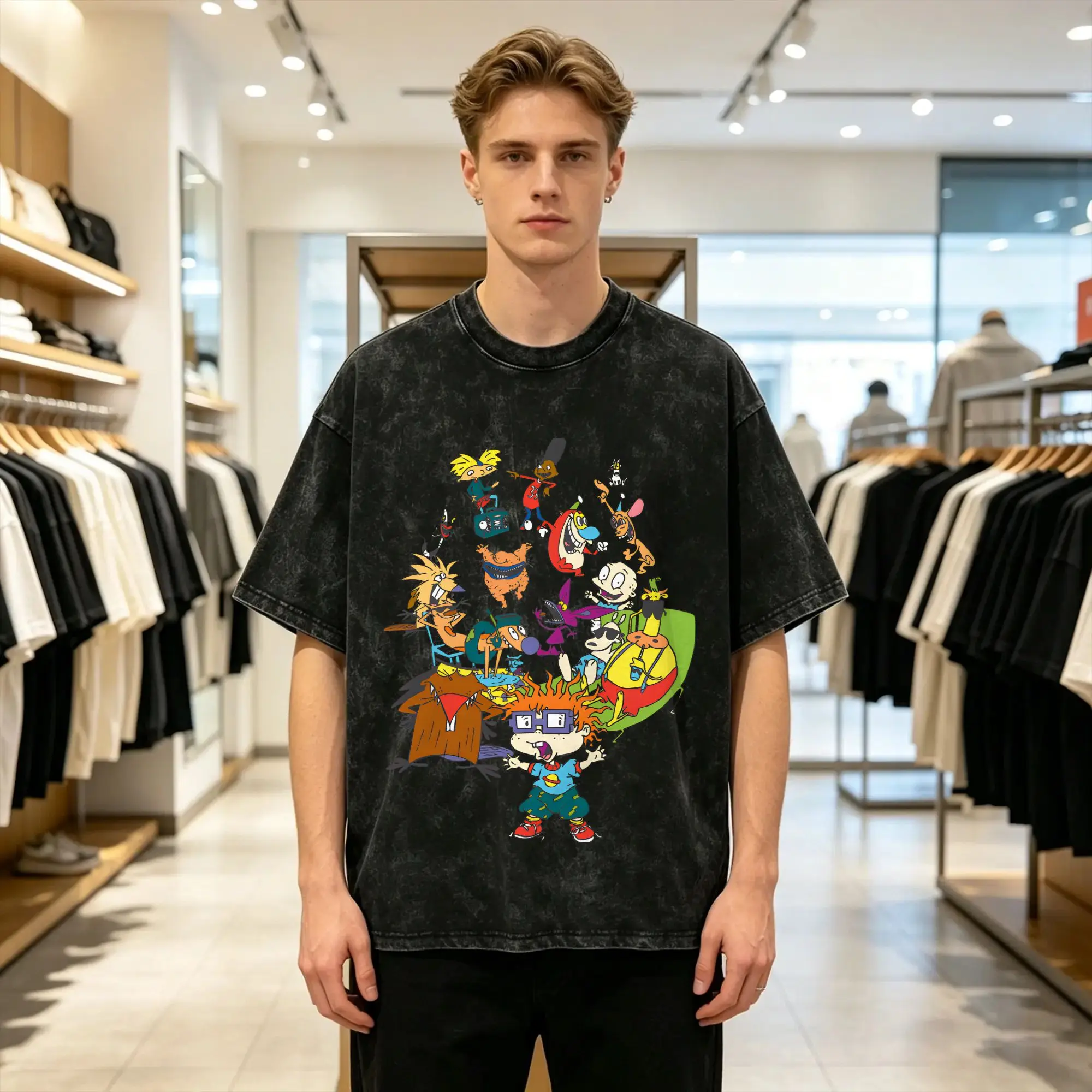 Men's T Shirt R-Rugrat Washed T Shirts Harajuku 90's Party  Summer Tee Shirt Y2K Basic Design Casual Tops Birthday Present