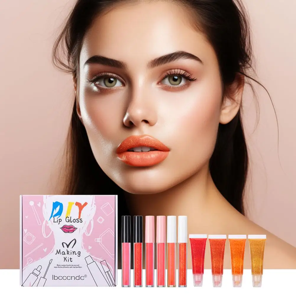 Kit de Brilho Labial Transparente Hidratante DIY Tubos Glitter Base, Sabor Gel, Essência Maquiagem com Óleos Lipgloss, Pó Pigme, H7O5