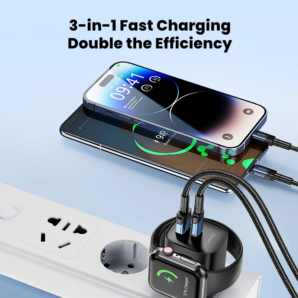 Toocki 3 in 1 20W Magnetic Wireless GaN Charger For iPhone Apple Wacth Fast Charging For iPhone 16 15 14 Airpod Samsung Huawei