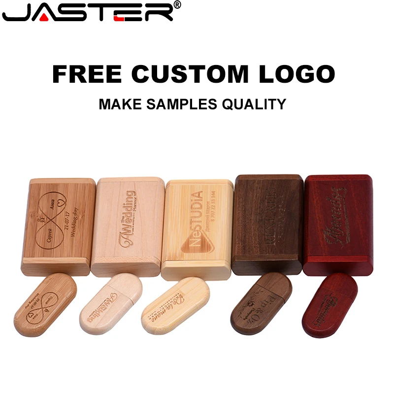 JASTER USB 2,0 unidad Flash 64GB unidad de bolígrafo caja de madera logotipo Personal gratuito memoria 64GB 32GB 16GB regalo de boda U disco Pendrive