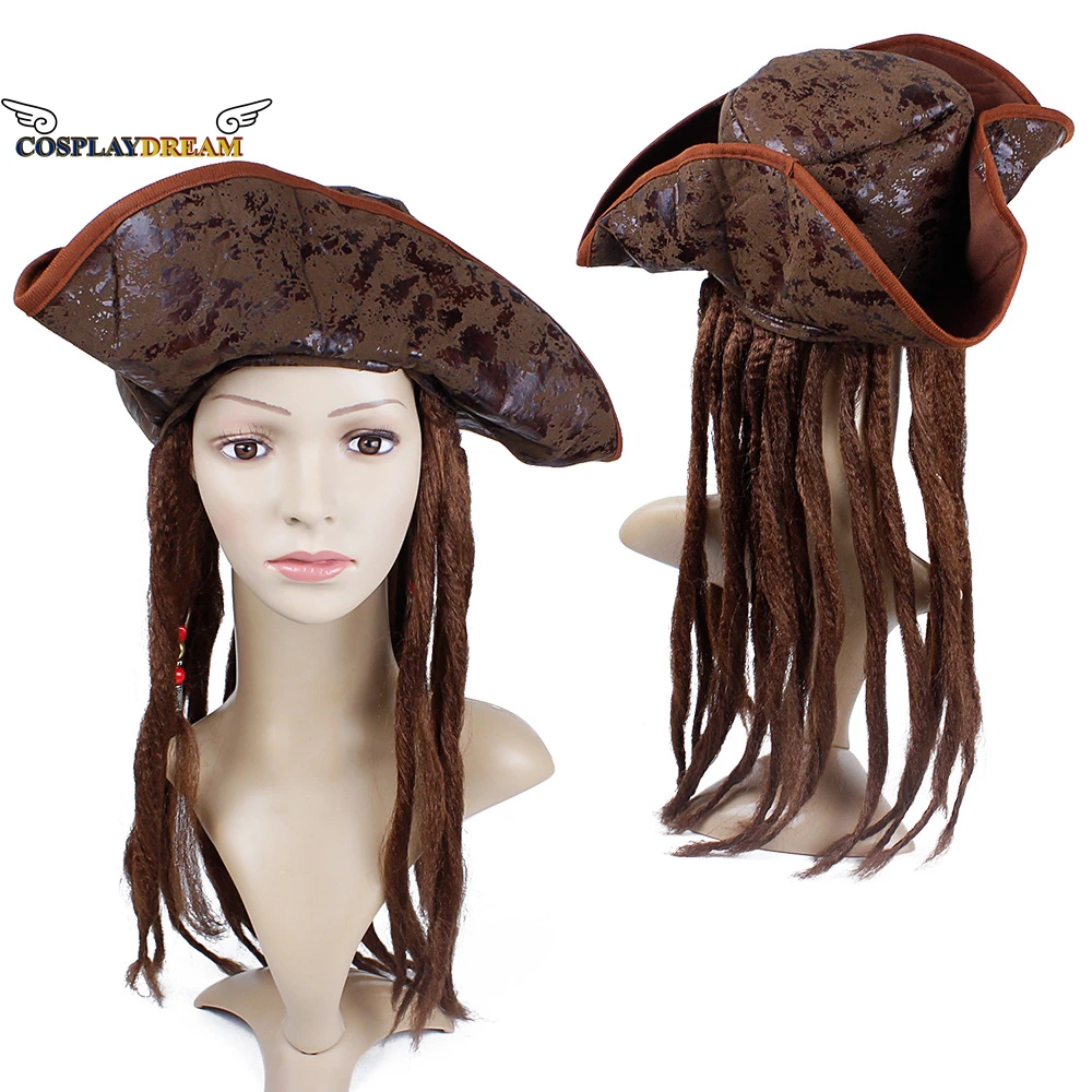 Halloween Pirate Captain Hat Party Costume Headgear Braids Wig Cosplay Props Decoration Accessories for Adult Women Men