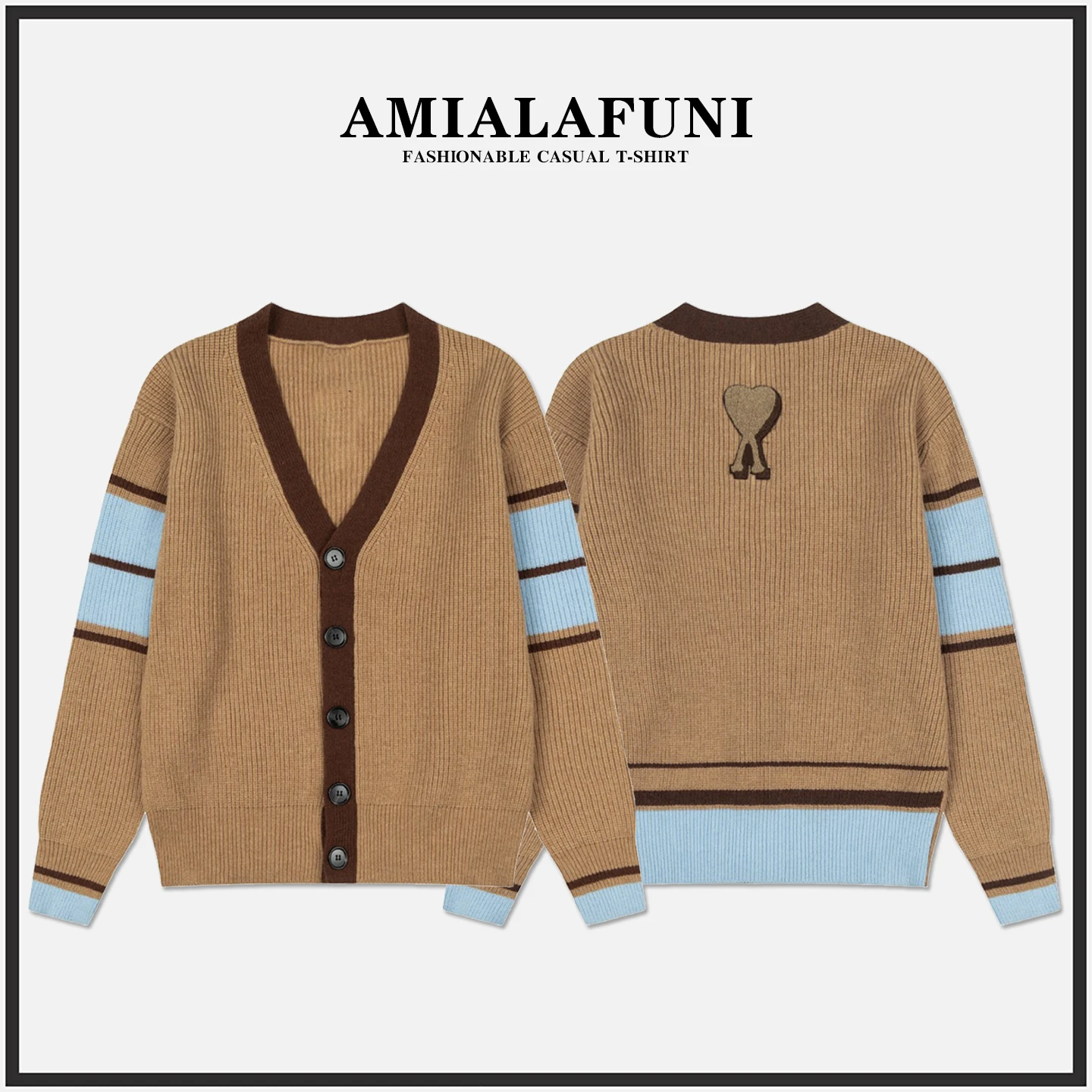 

Aluni Knitted Sweater V-Ne Color Blo Design Casual Sle Wool Cotton Blend Autumn Winter ex Heart Patterned Sweater