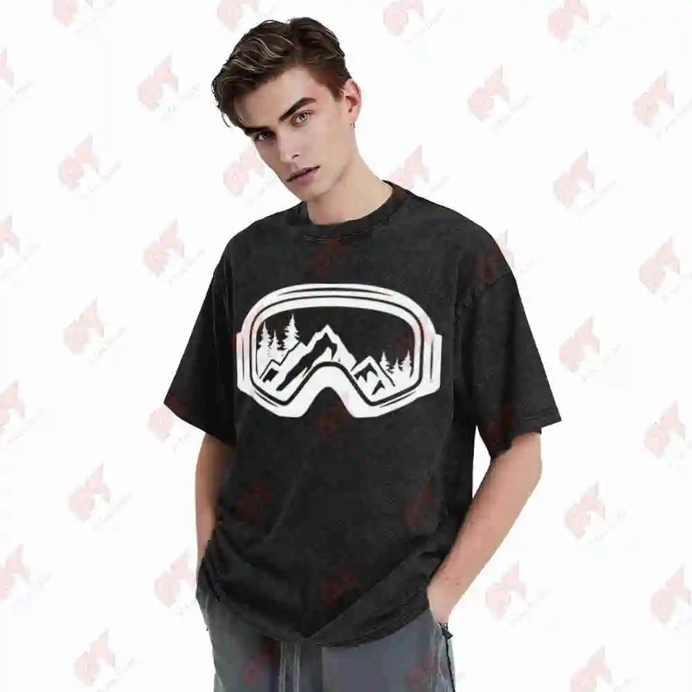 Ski Snowboard Goggles Skiing Snow Mountain Winter Vintage Washed Tee Pure Cotton T-Shirt view 3