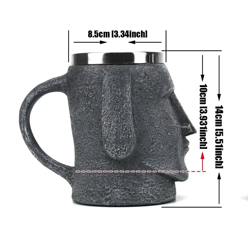 

New 2025 Brown Easter Islander Mug with Bottle Opener Polynesian Stone Statue Coffee Beer Cup Easter Island Lover Gift 600ml