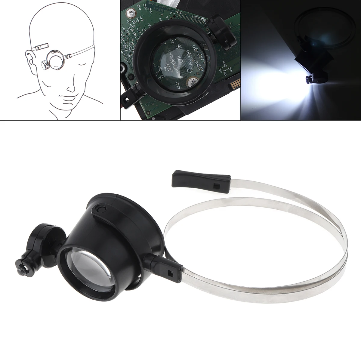 

15X Magnifier With LED Lights ABS Adjustable Wearable Eyeless Handsfree loupe Single eyes Magnifier Glasses for Repairing