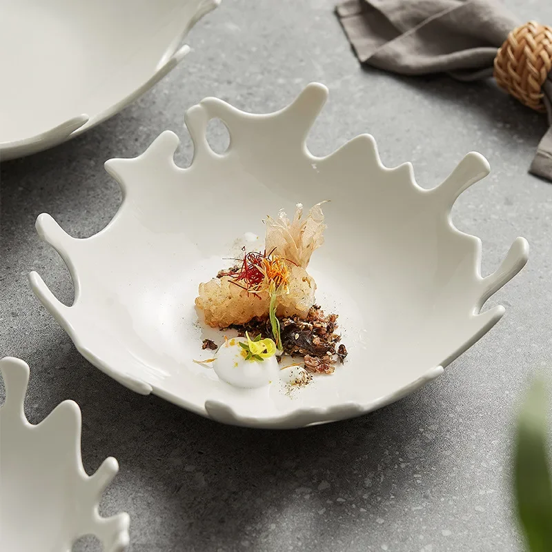 Elegant Coral Artistic Tableware - INS-Style High-End Ceramic Plates, Perfect for Fruit Salad & Ritual Dining
